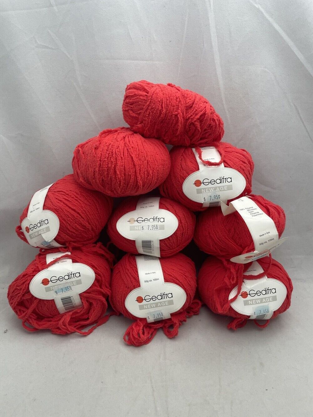 Lot Of 8 Gedifra Yarn New Age Red 2141 Made in Italy Polyamid Nylon New Skeins